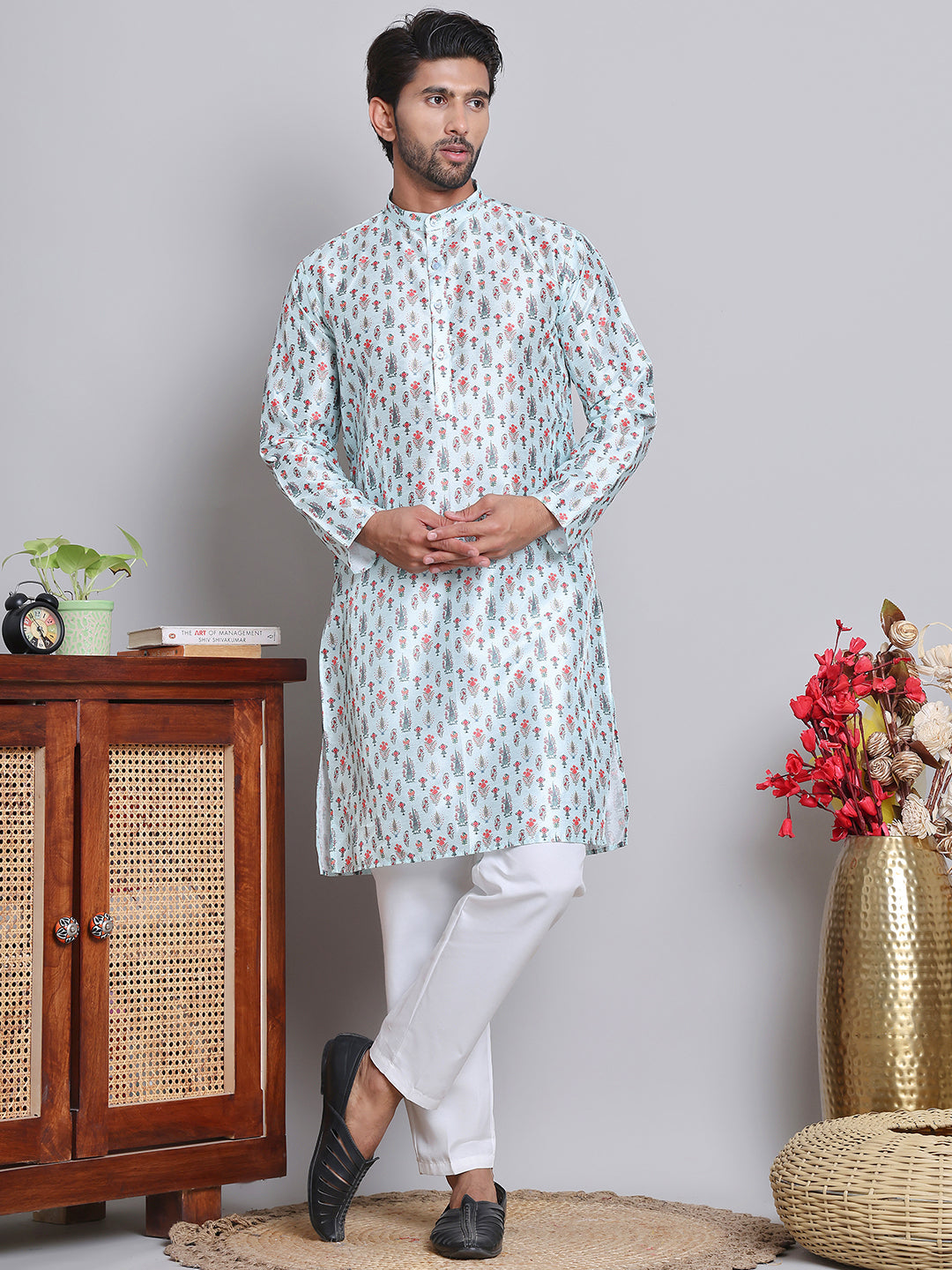 Digital Printed Straight Kurta Set For Men ( JOKP 5148Firozi )
