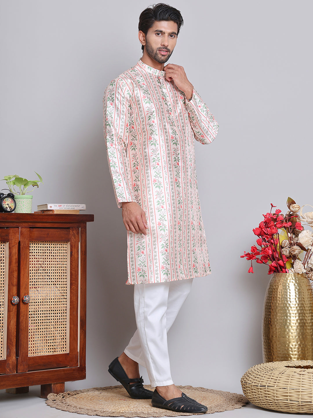 Digital Printed Straight Kurta Set For Men ( JOKP 5148Golden )