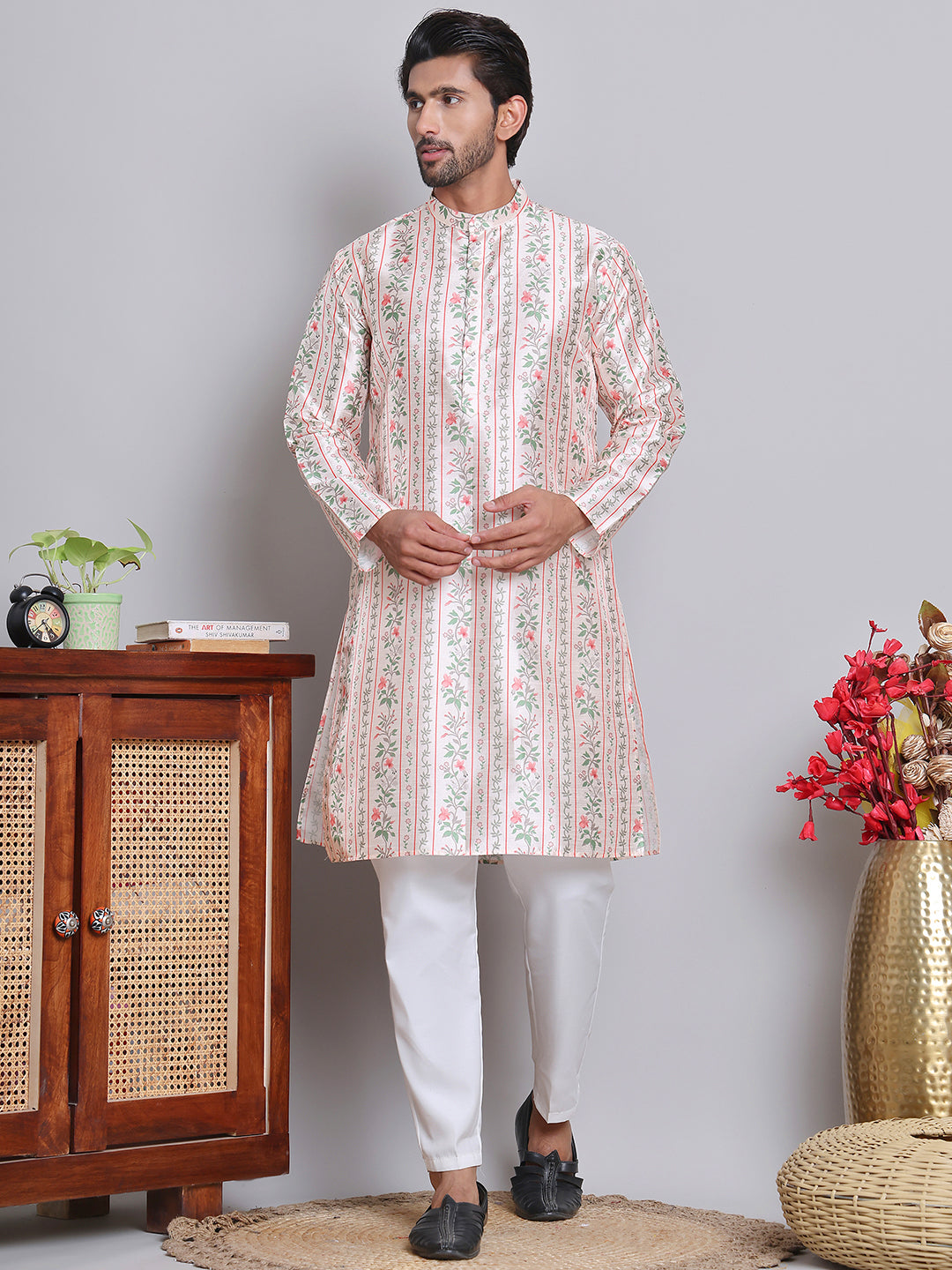 Digital Printed Straight Kurta Set For Men ( JOKP 5148Golden )