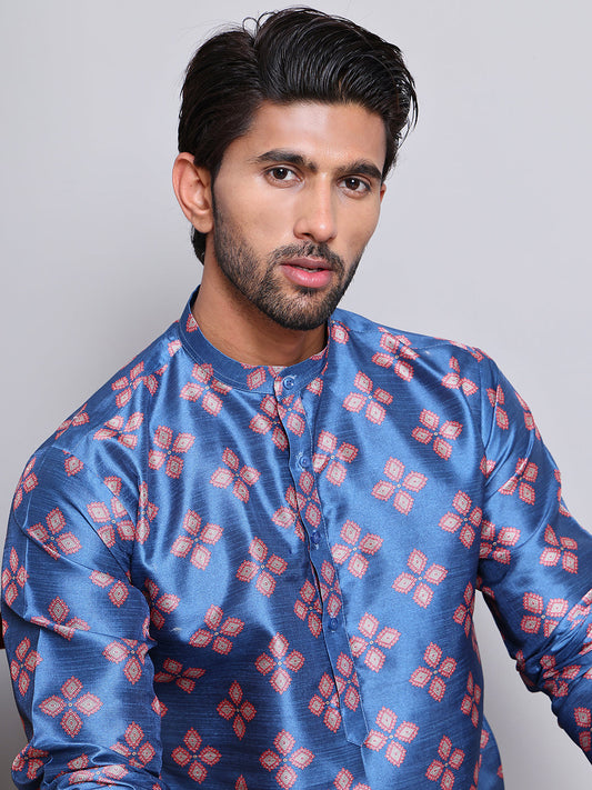 Digital Printed Straight Kurta Set For Men ( JOKP 5148Peacock )