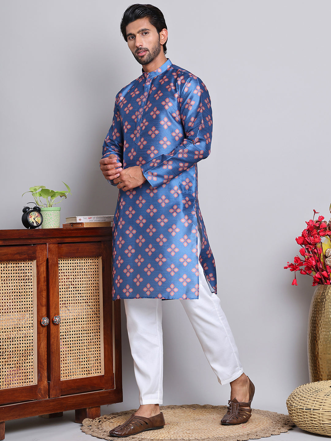 Digital Printed Straight Kurta Set For Men ( JOKP 5148Peacock )