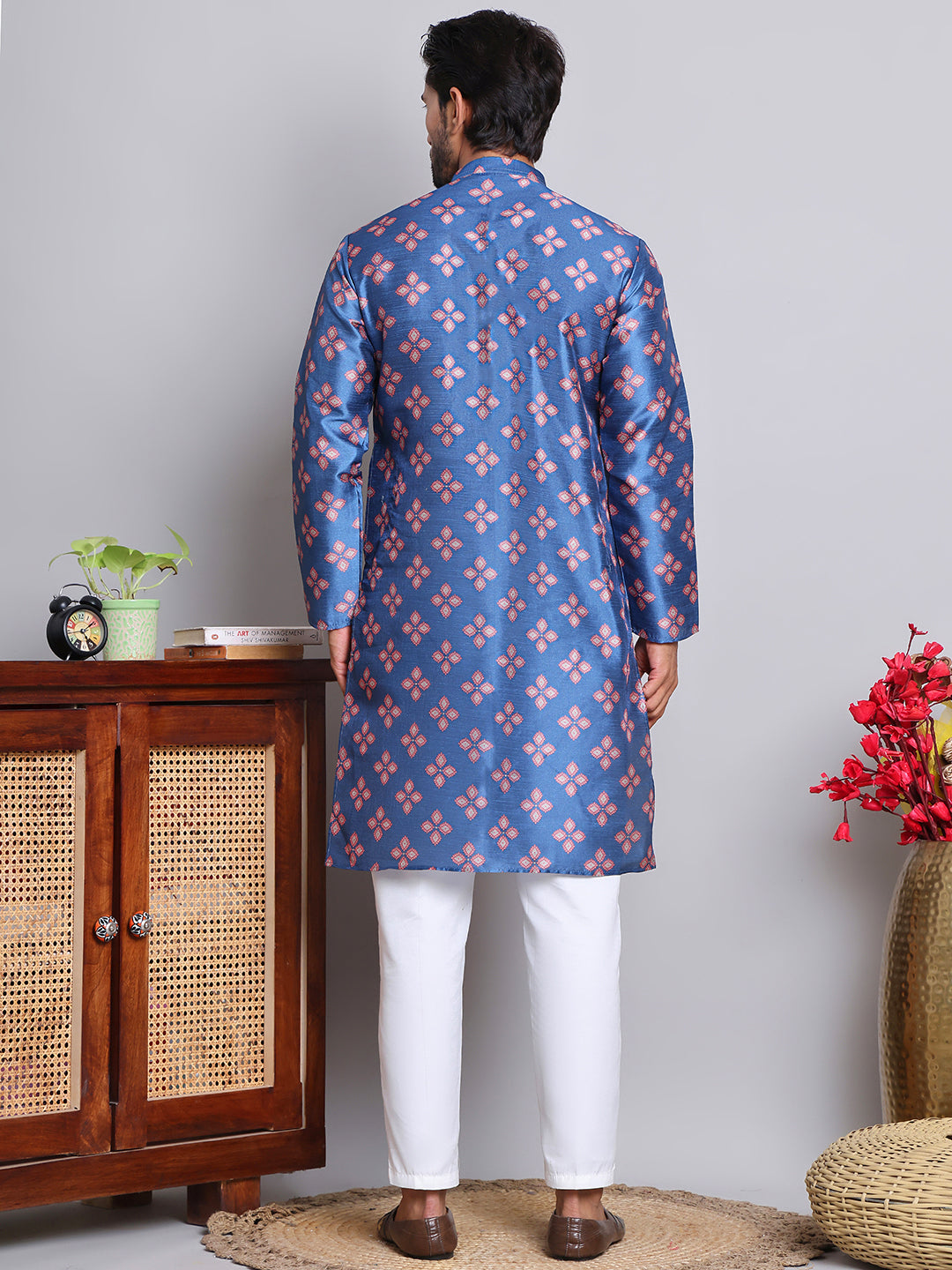 Digital Printed Straight Kurta Set For Men ( JOKP 5148Peacock )
