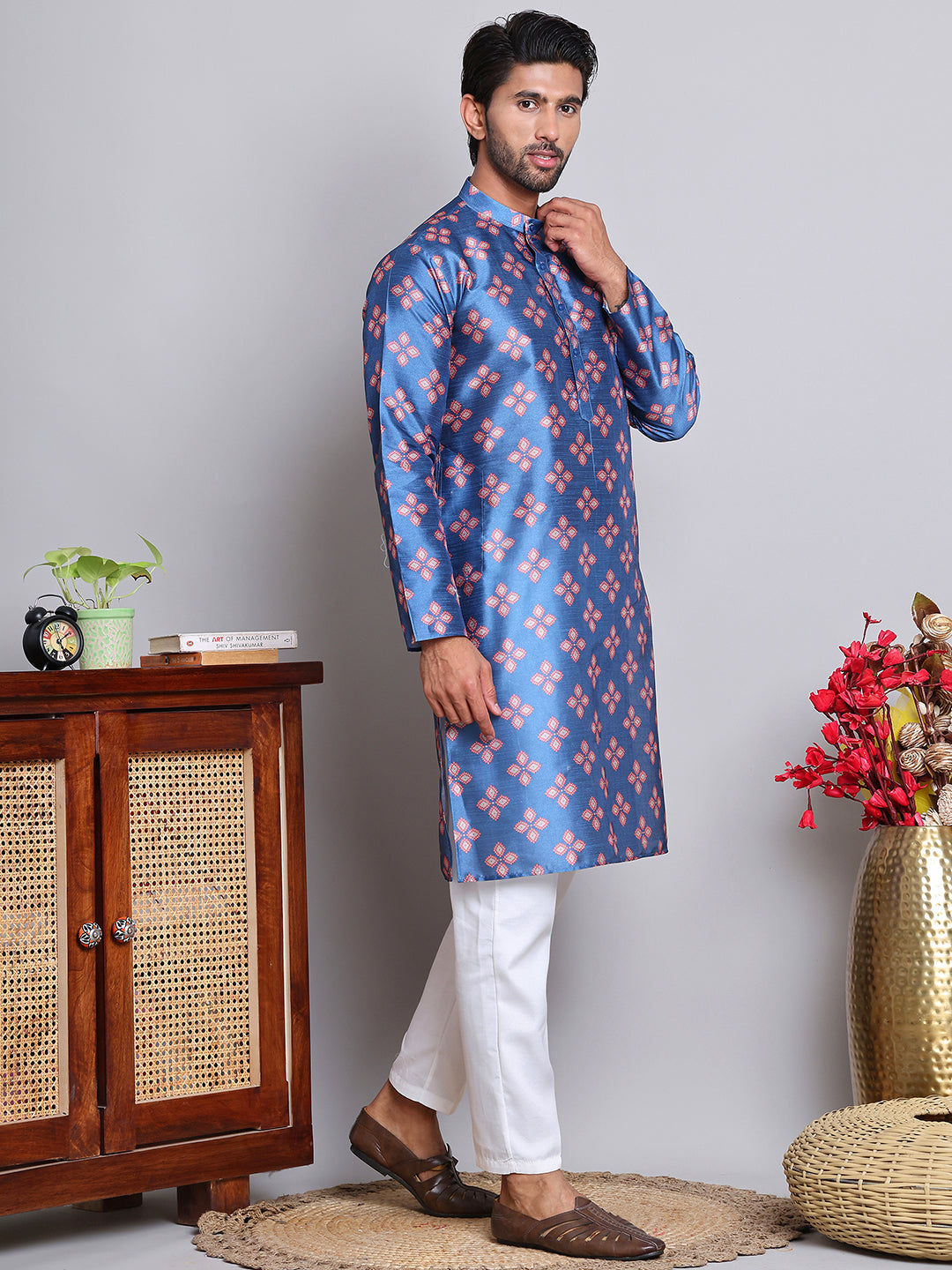 Digital Printed Straight Kurta Set For Men ( JOKP 5148Peacock )