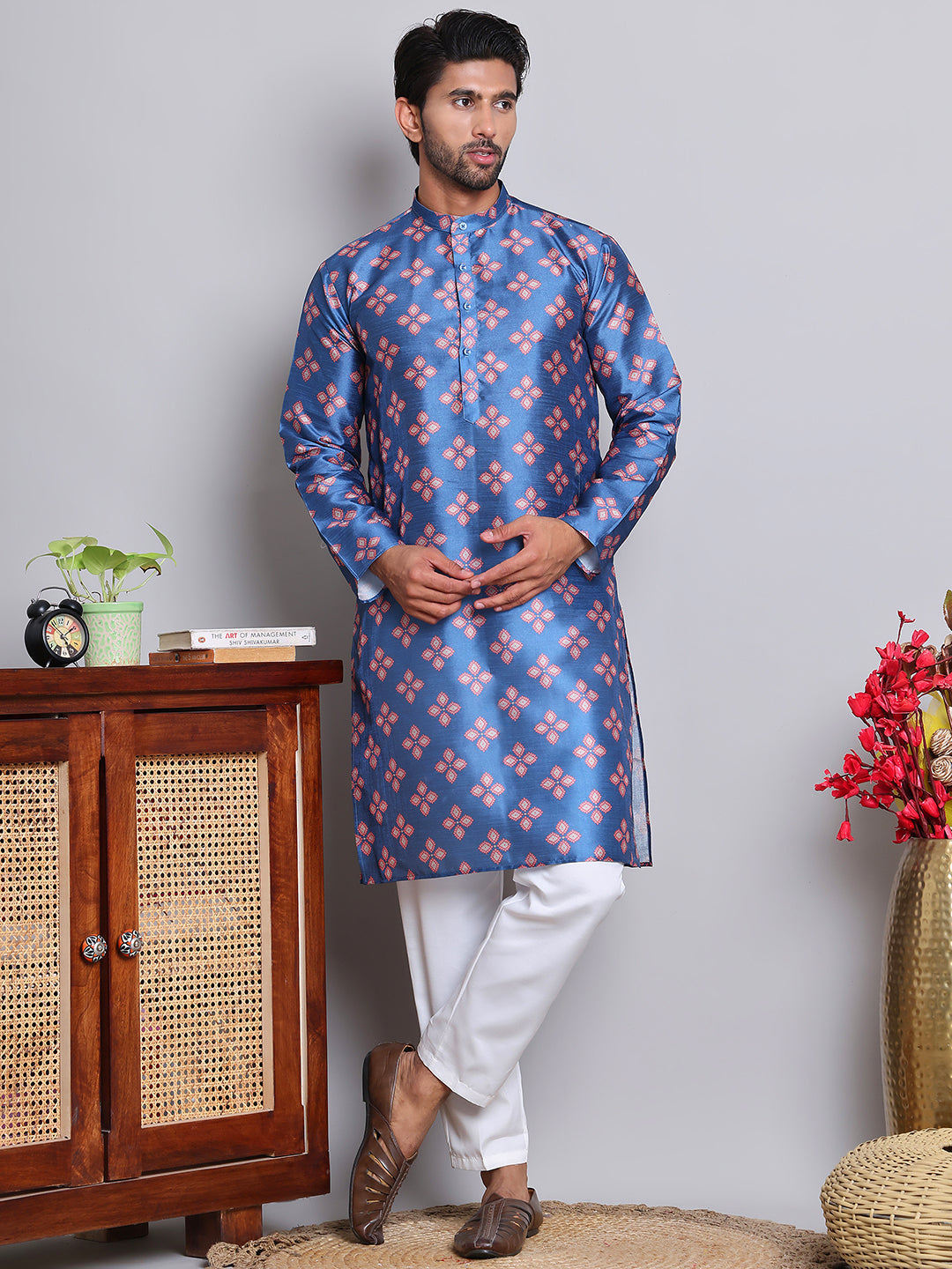Digital Printed Straight Kurta Set For Men ( JOKP 5148Peacock )