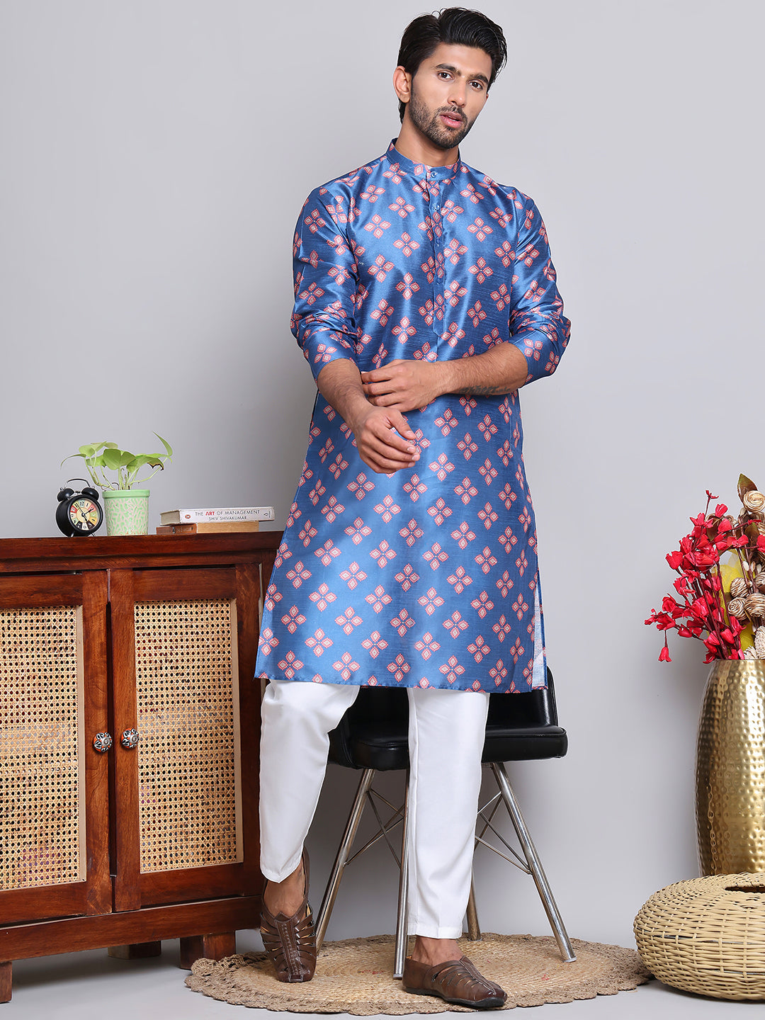 Digital Printed Straight Kurta Set For Men ( JOKP 5148Peacock )