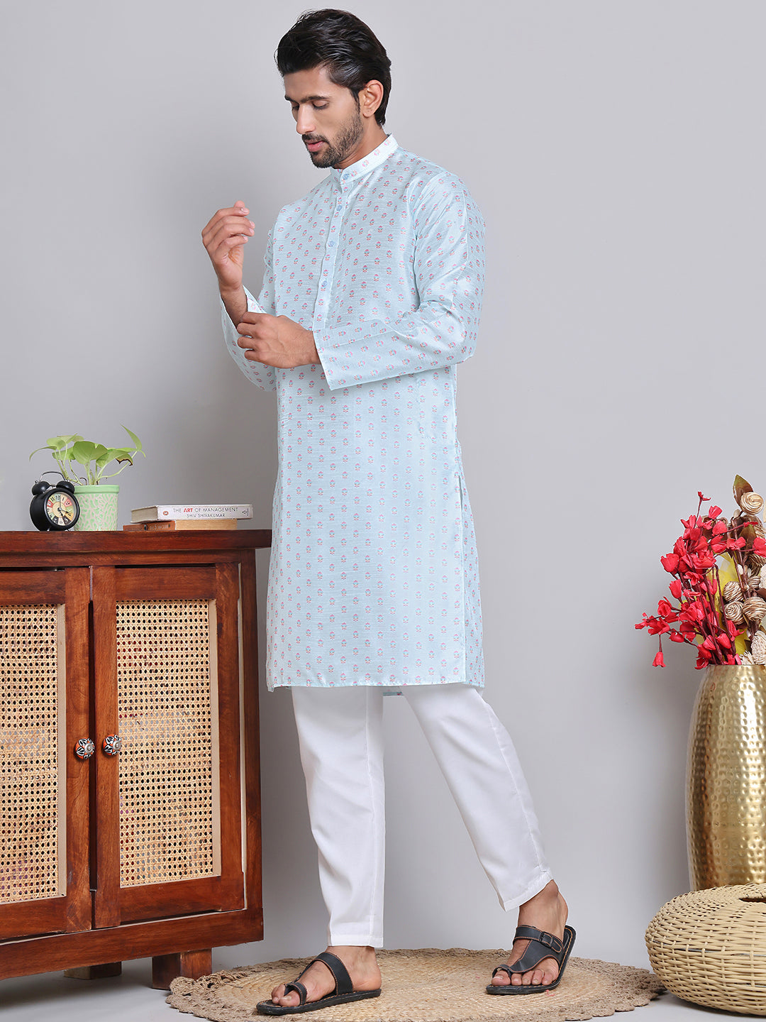 Digital Printed Straight Kurta Set For Men ( JOKP 5148Sky )
