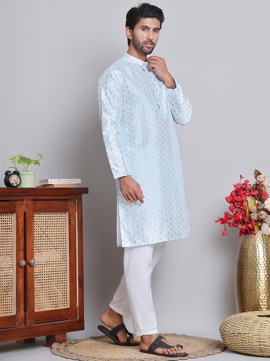 Digital Printed Straight Kurta Set For Men ( JOKP 5148Sky )