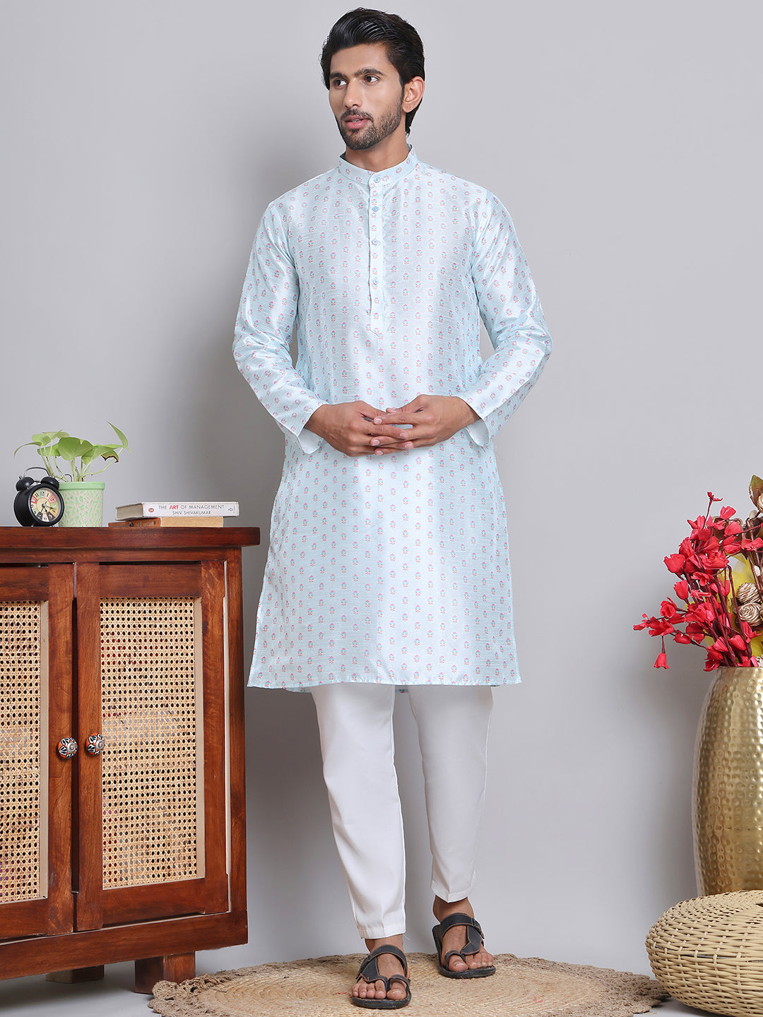 Digital Printed Straight Kurta Set For Men ( JOKP 5148Sky )