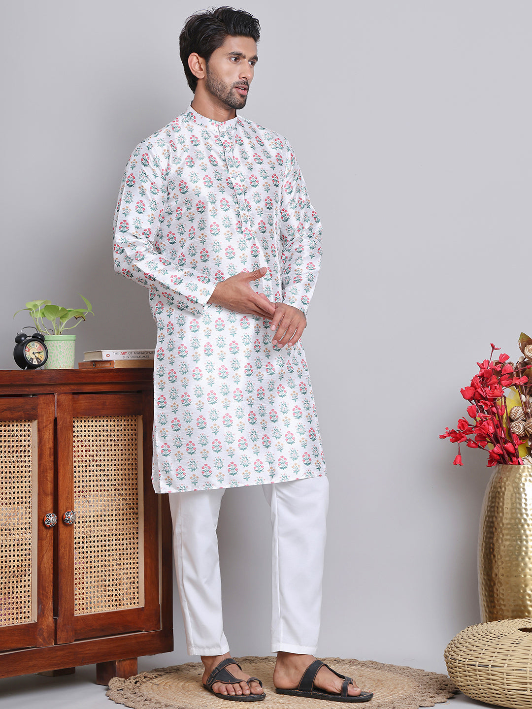 Digital Printed Straight Kurta Set For Men ( JOKP 5148White )