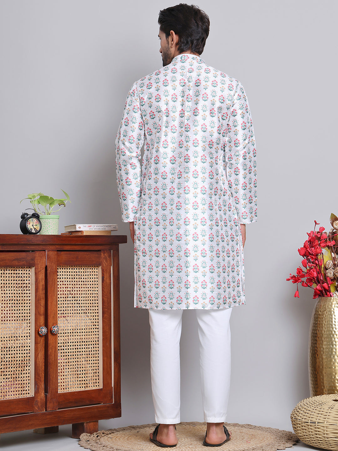Digital Printed Straight Kurta Set For Men ( JOKP 5148White )
