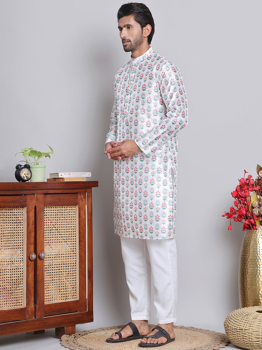 Digital Printed Straight Kurta Set For Men ( JOKP 5148White )