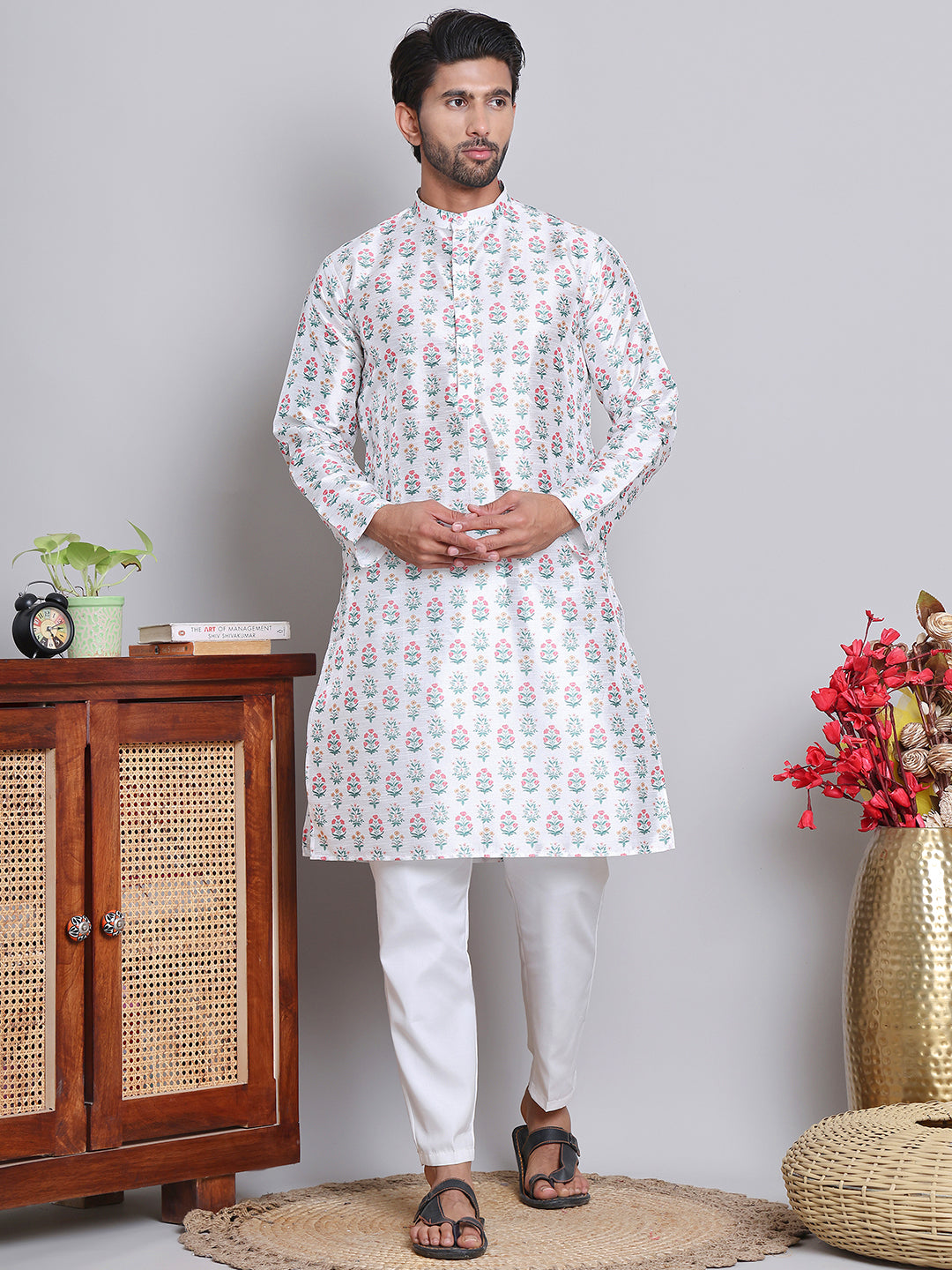 Digital Printed Straight Kurta Set For Men ( JOKP 5148White )