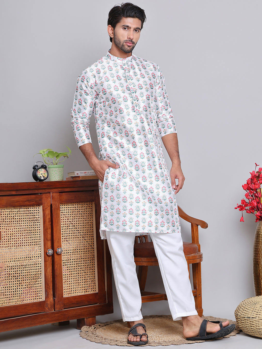 Digital Printed Straight Kurta Set For Men ( JOKP 5148White )