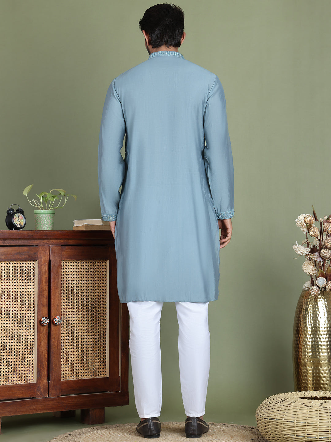 Embroidered and Mirror Work Kurta Pyjama Sets for Men ( JOKP 5149Blue )