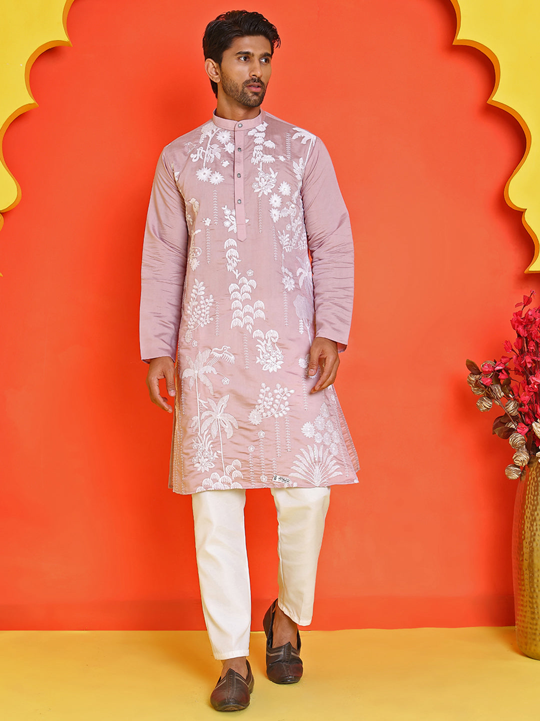 Embroidered Straight Kurta Pyjama Set ( JOKP P 5150 Magenta )