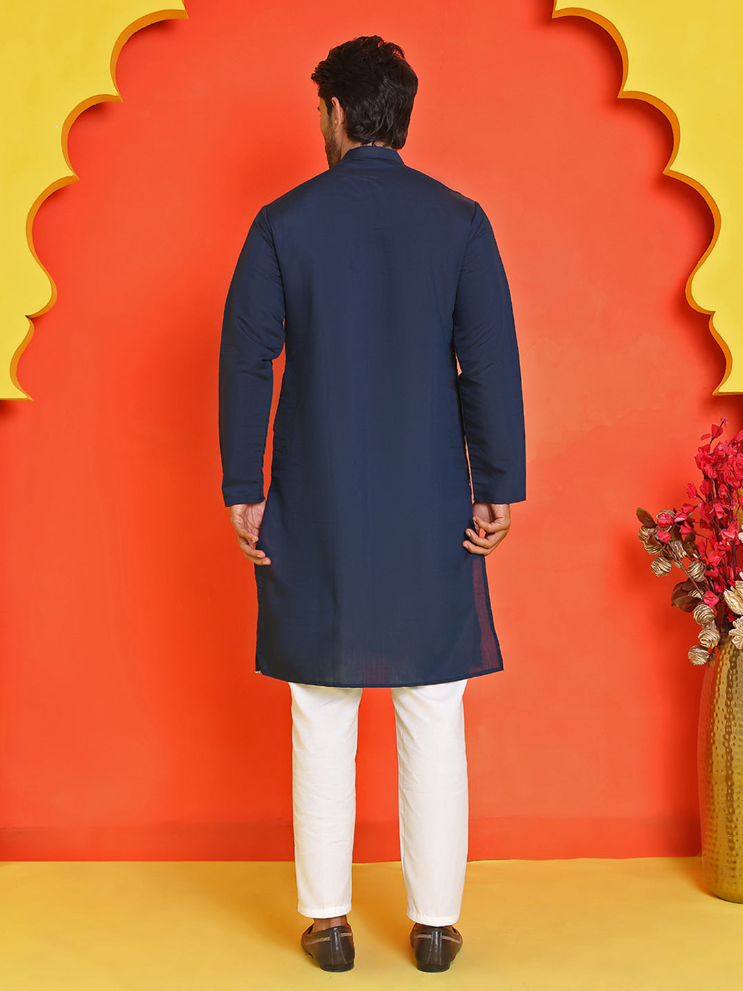 Embroidered Straight Kurta Pyjama Set ( JOKP P 5150 Navy )