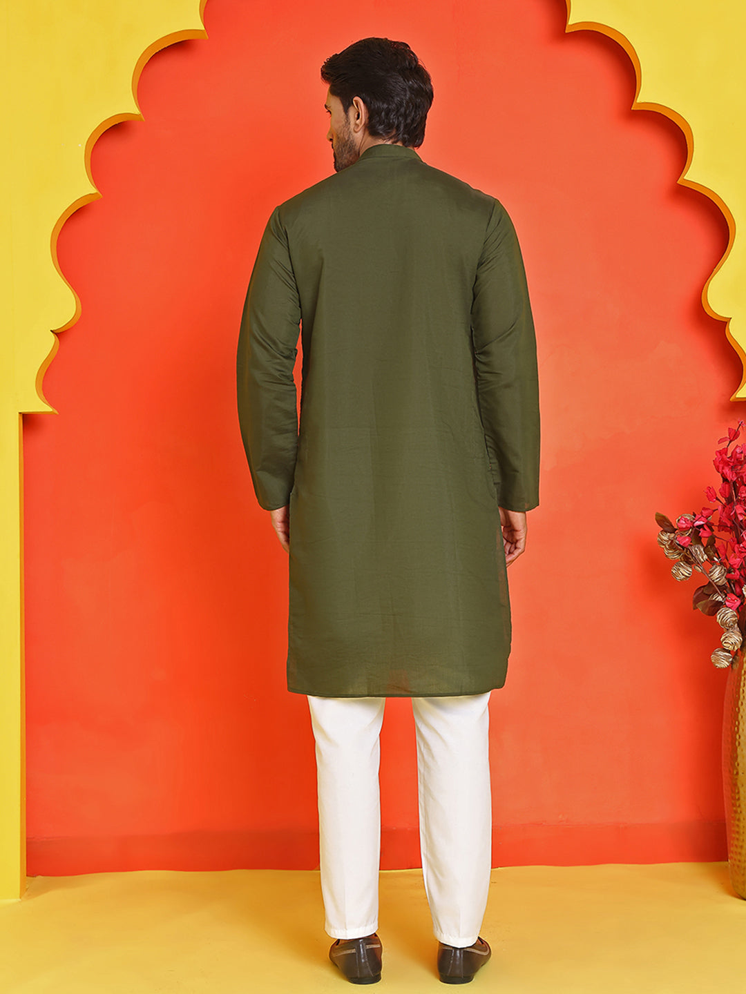 Embroidered Straight Kurta Pyjama Set ( JOKP P 5150 Olive )