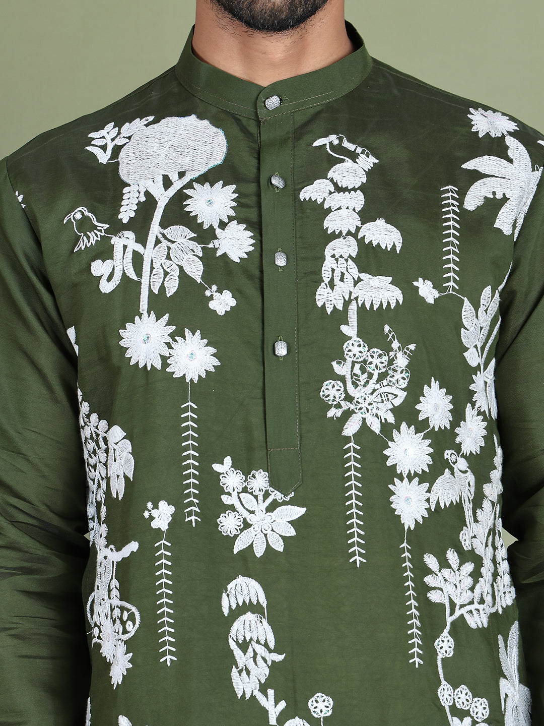 Embroidered Straight Kurta Pyjama Set ( JOKP 5150Olive )