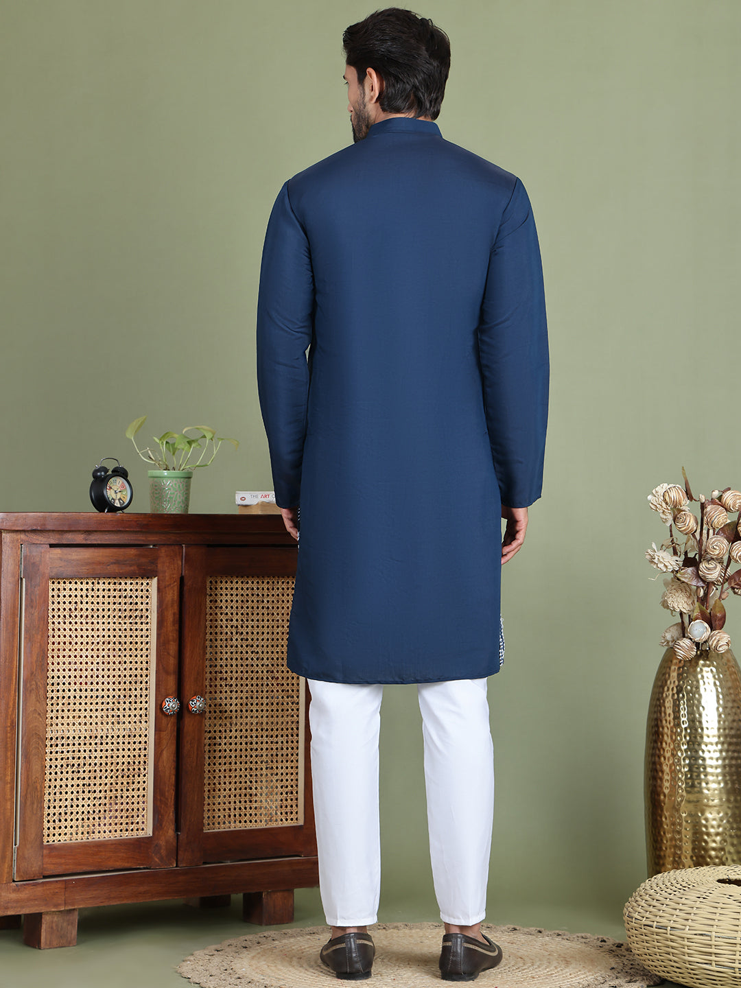 Embroidered Straight Kurta Pyjama Set ( JOKP 5150Peacock )
