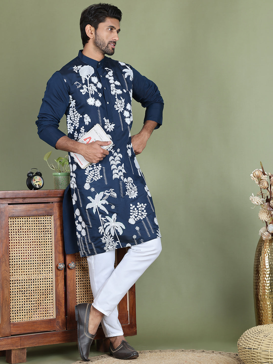 Embroidered Straight Kurta Pyjama Set ( JOKP 5150Peacock )