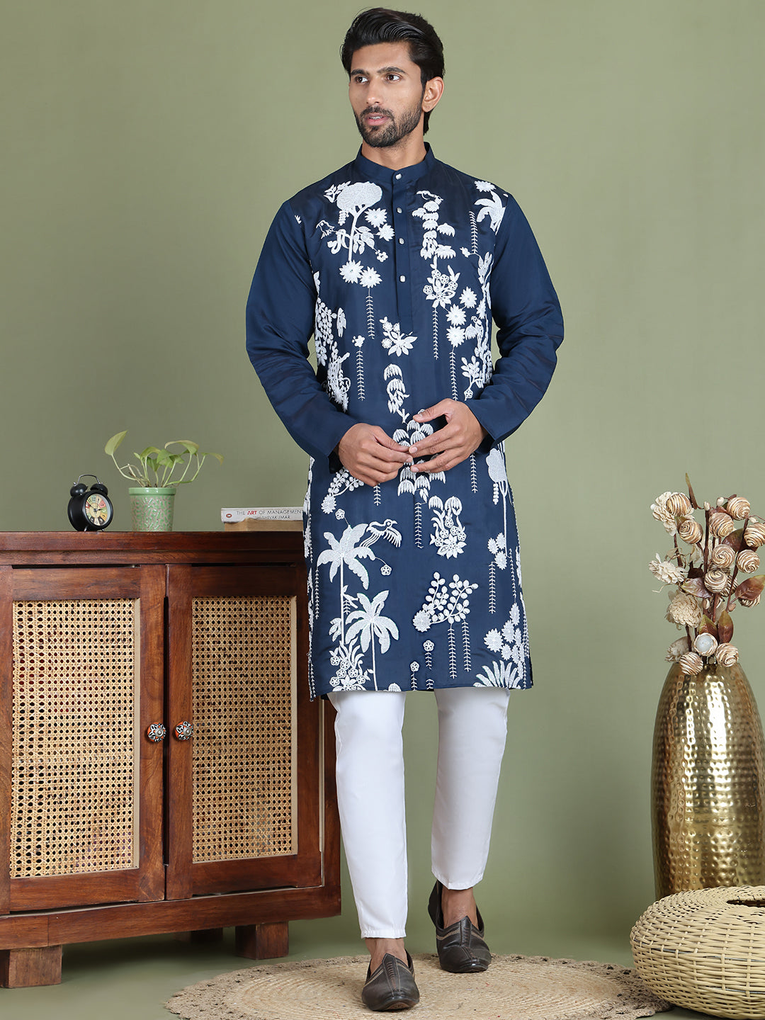 Embroidered Straight Kurta Pyjama Set ( JOKP 5150Peacock )