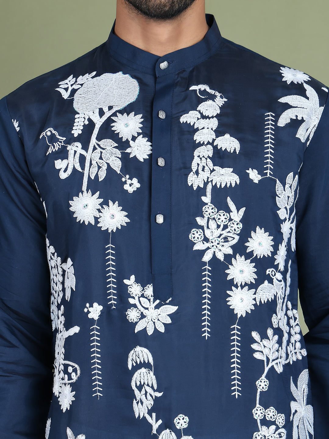 Embroidered Straight Kurta Pyjama Set ( JOKP 5150Peacock )