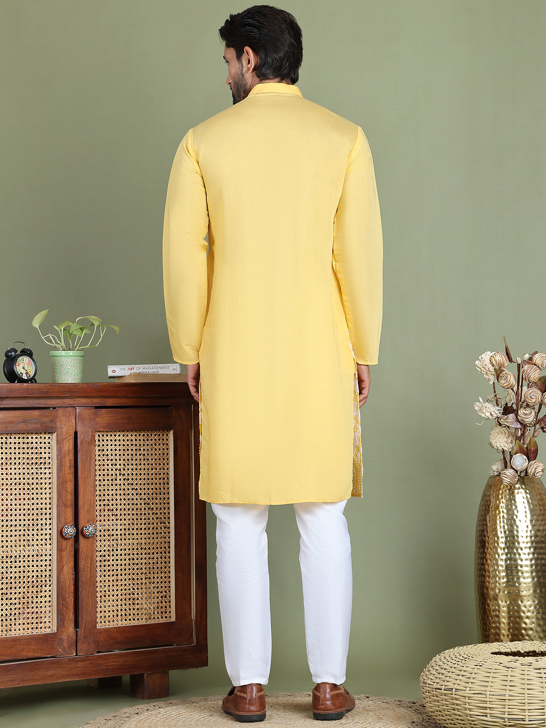 Embroidered Straight Kurta Pyjama Set ( JOKP 5150Yellow )