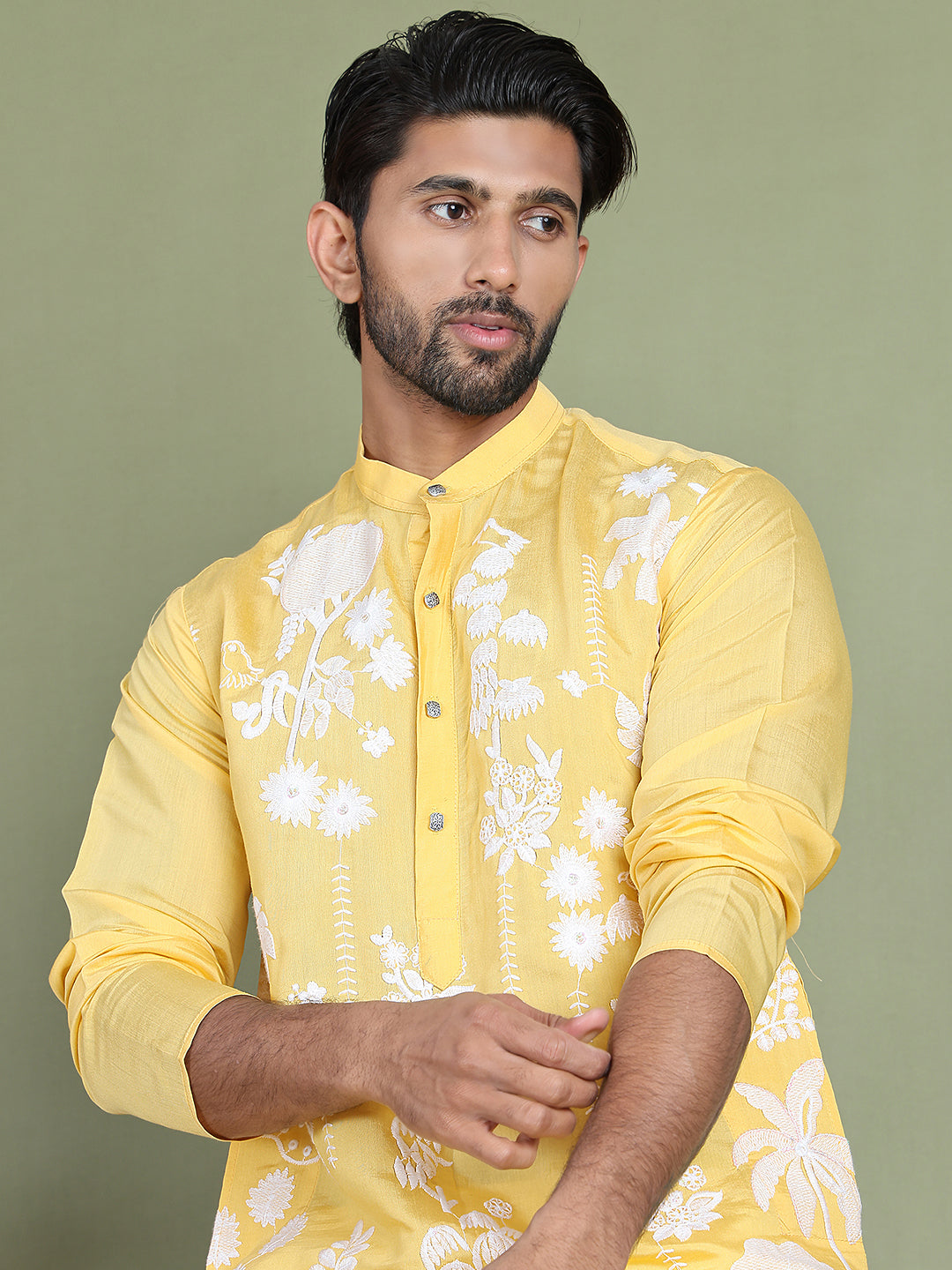 Embroidered Straight Kurta Pyjama Set ( JOKP 5150Yellow )