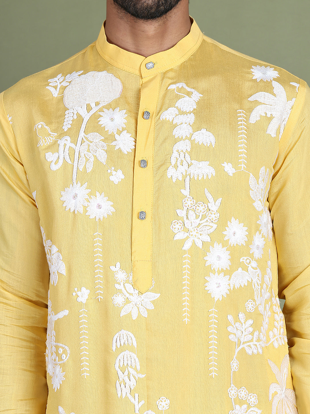 Embroidered Straight Kurta Pyjama Set ( JOKP 5150Yellow )