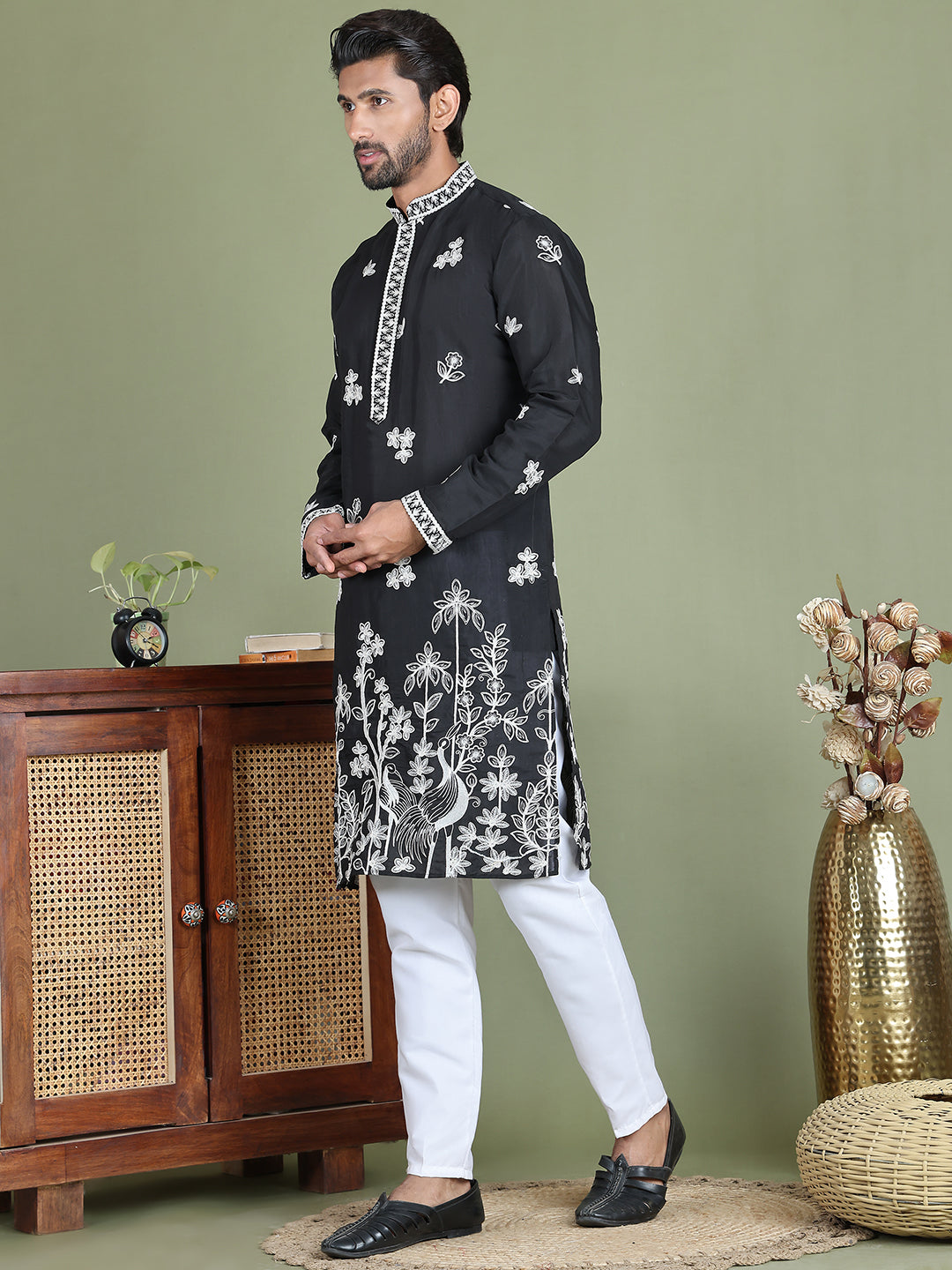 Floral Embroidered and Sequins Kurta Set ( JOKP 5151Black )