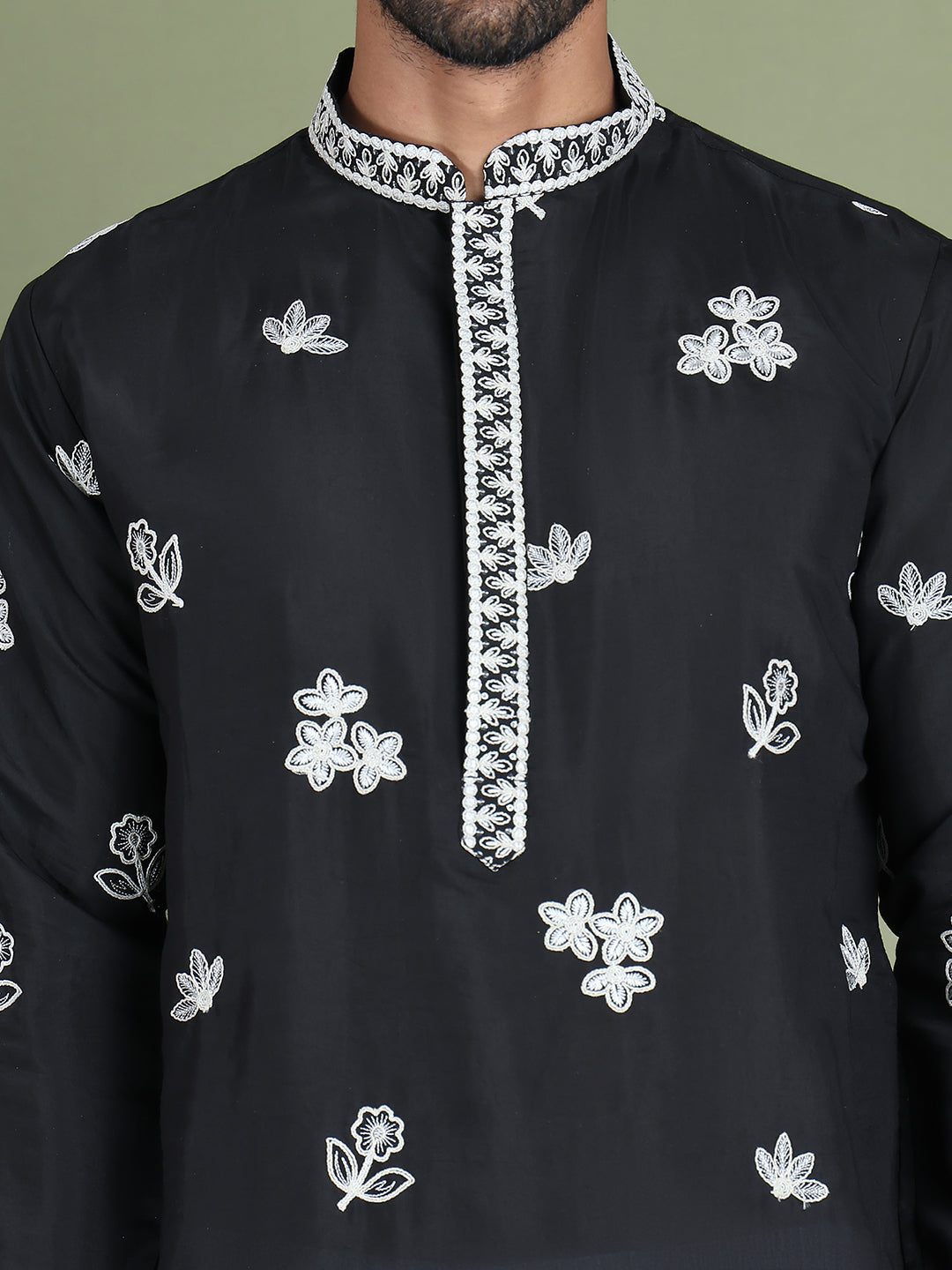 Floral Embroidered and Sequins Kurta Set ( JOKP 5151Black )