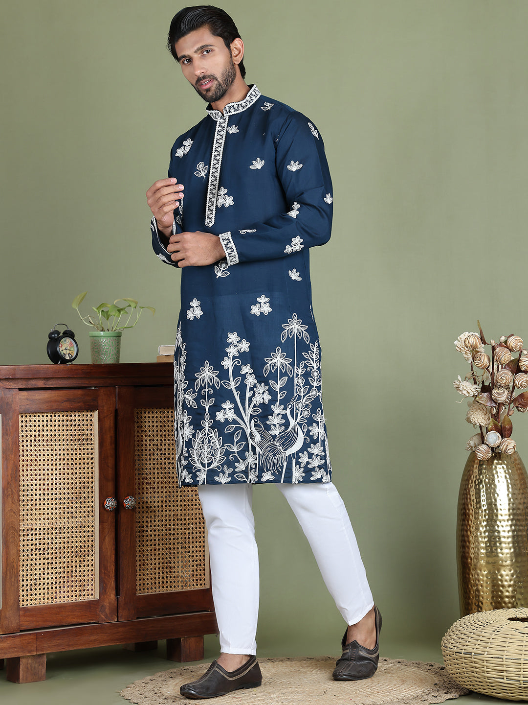 Floral Embroidered and Sequins Kurta Set ( JOKP 5151Peacock )