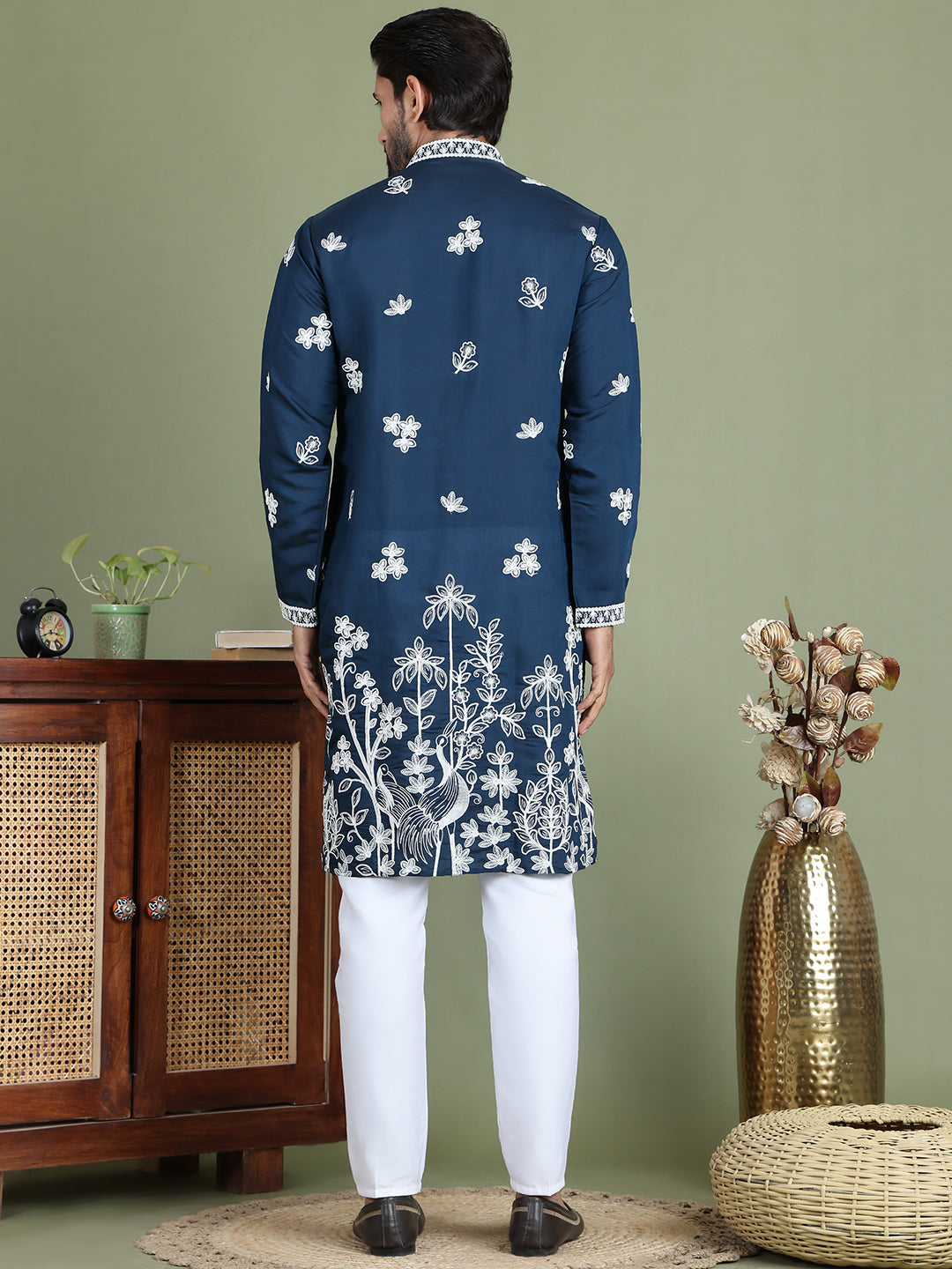 Floral Embroidered and Sequins Kurta Set ( JOKP 5151Peacock )