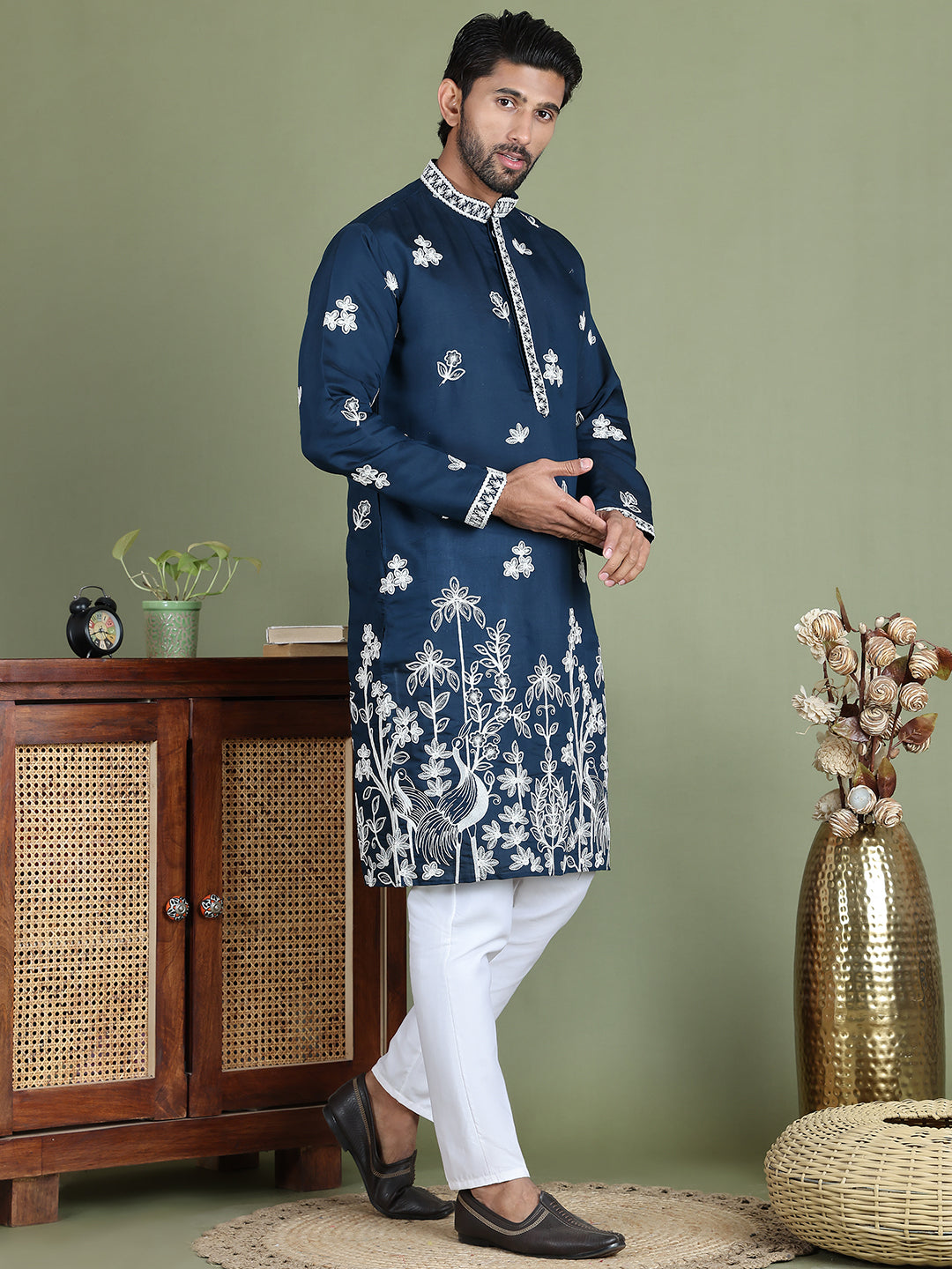 Floral Embroidered and Sequins Kurta Set ( JOKP 5151Peacock )