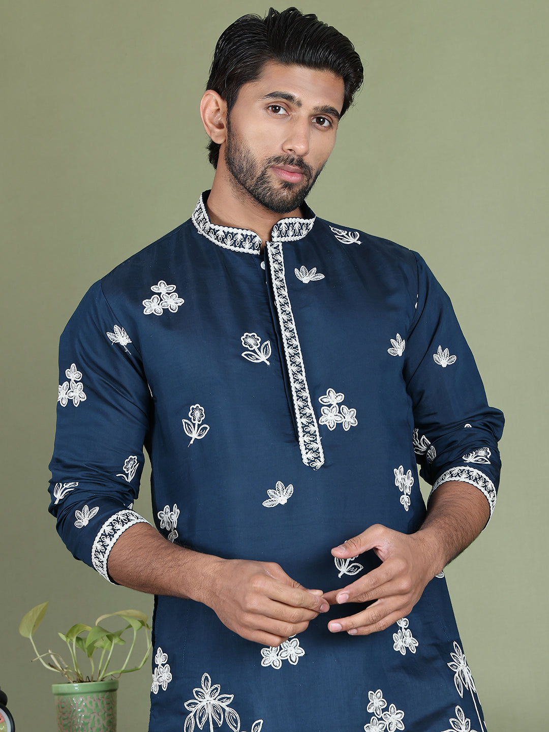 Floral Embroidered and Sequins Kurta Set ( JOKP 5151Peacock )