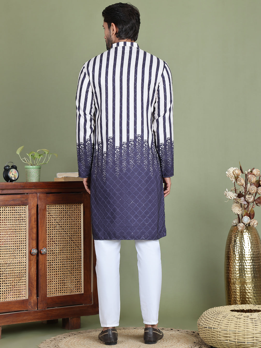 Striped Kurta Pyjama Set For Men ( JOKP 5152Charcoal )