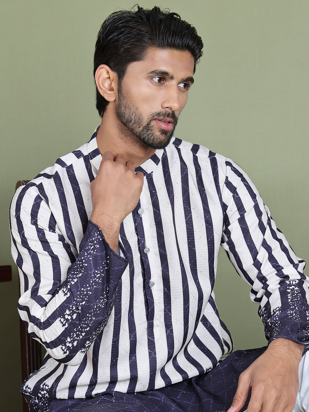 Striped Kurta Pyjama Set For Men ( JOKP 5152Charcoal )
