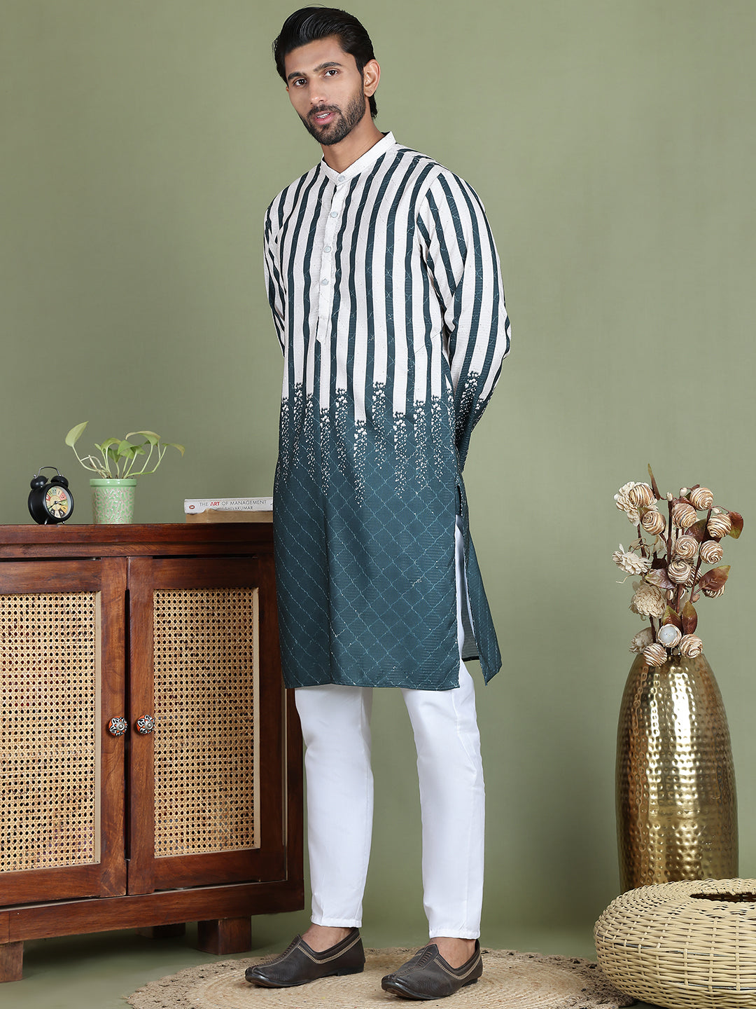 Striped Kurta Pyjama Set For Men ( JOKP 5152Teal )