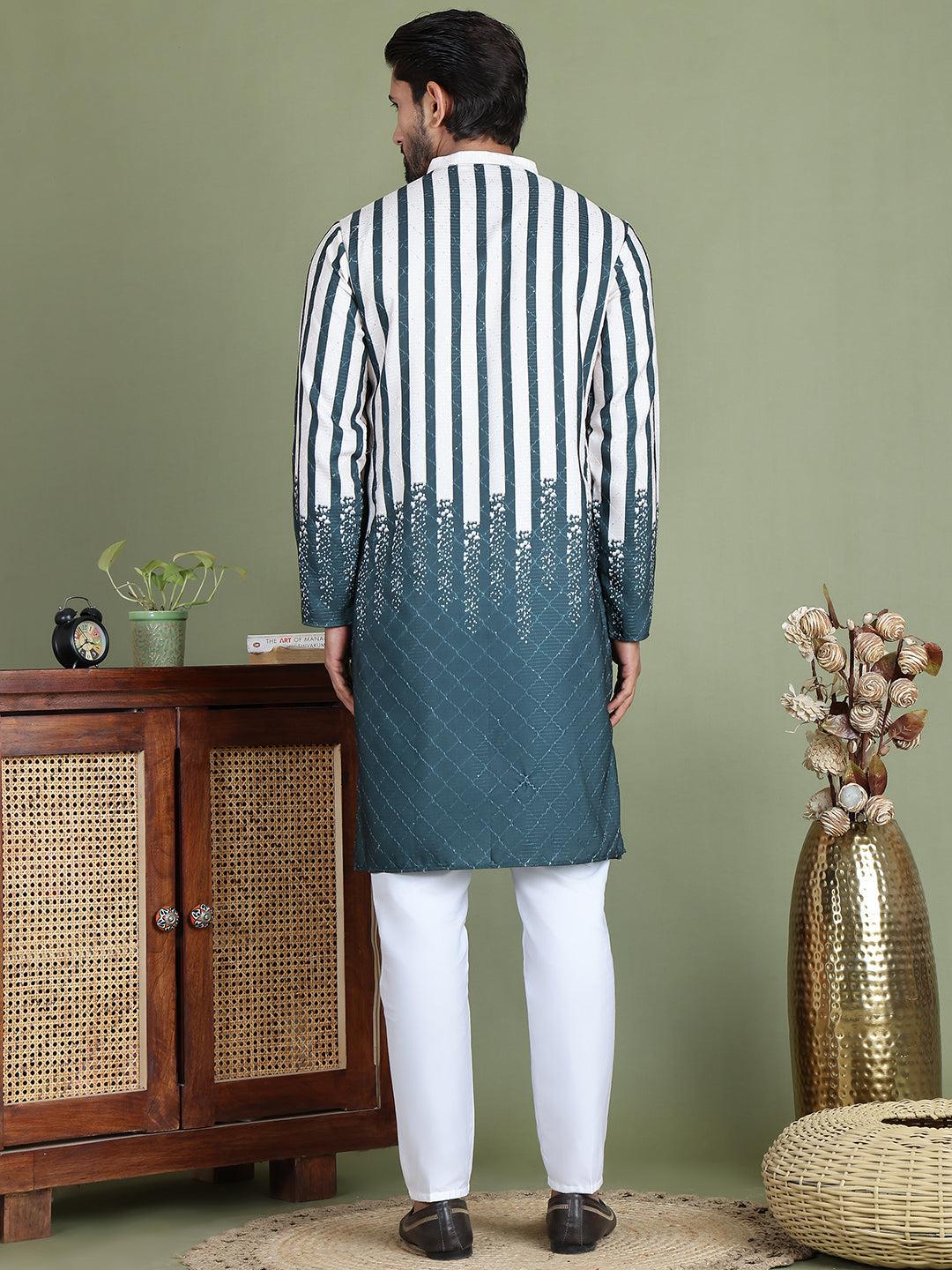 Striped Kurta Pyjama Set For Men ( JOKP 5152Teal )