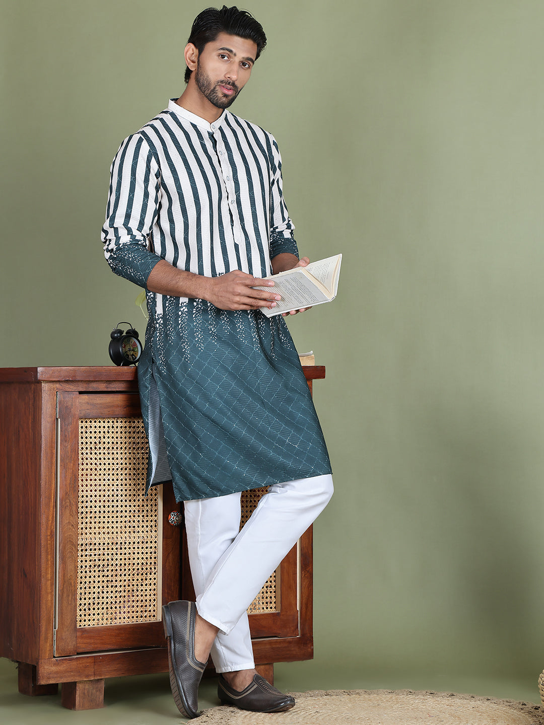 Striped Kurta Pyjama Set For Men ( JOKP 5152Teal )