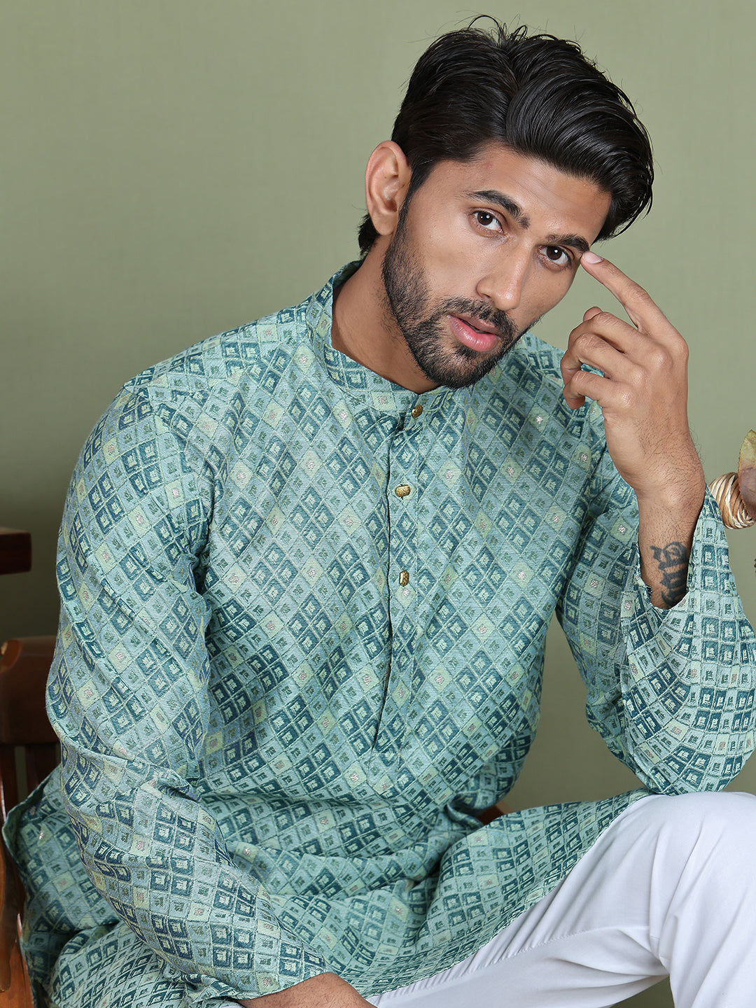 Blue Woven Design Straight Kurta Pyjama Set ( JOKP 5153Blue )