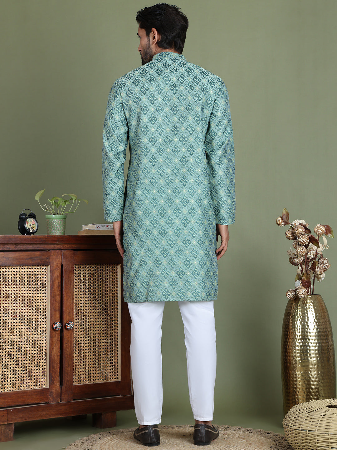 Blue Woven Design Straight Kurta Pyjama Set ( JOKP 5153Blue )