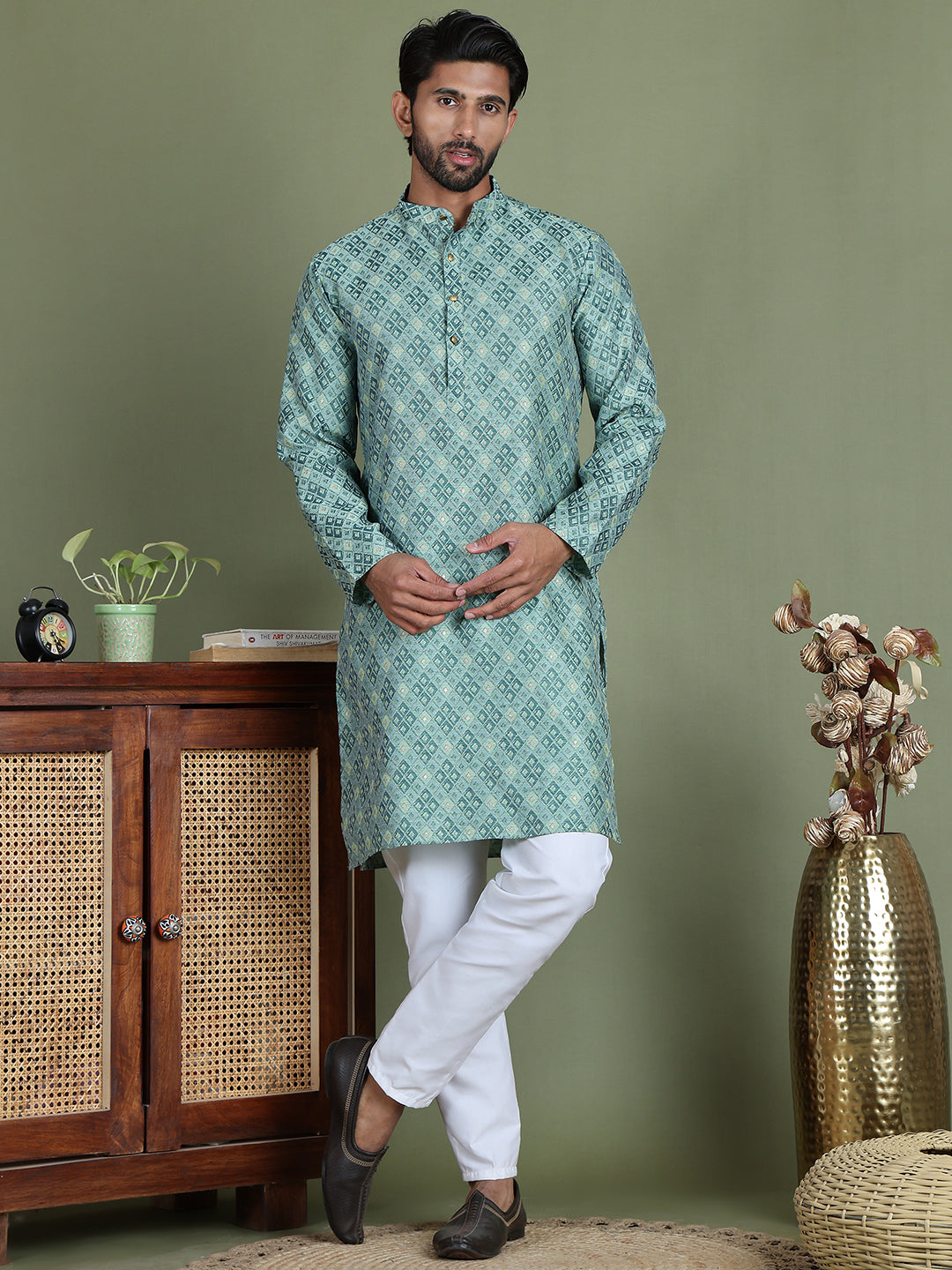 Blue Woven Design Straight Kurta Pyjama Set ( JOKP 5153Blue )