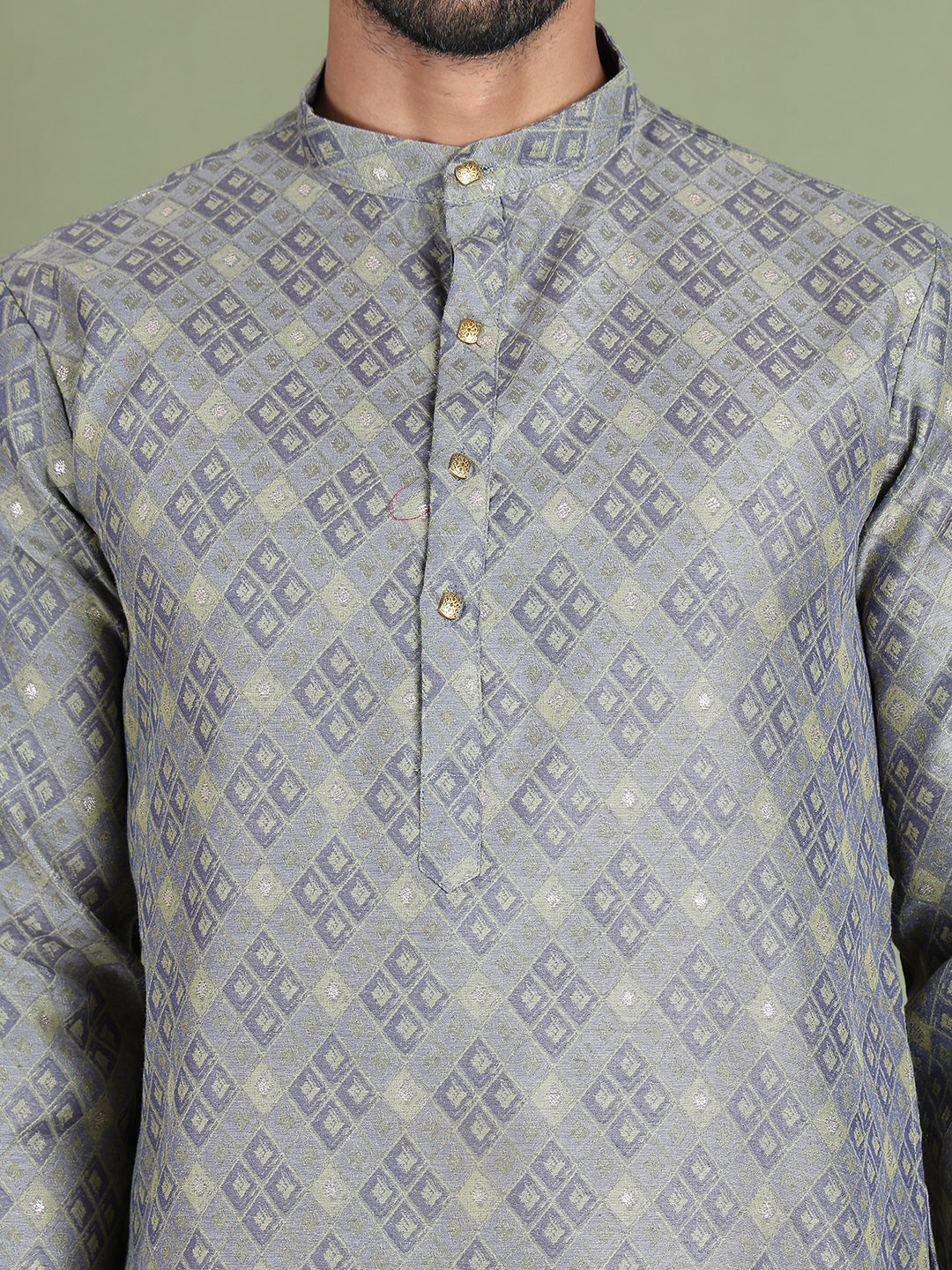 Grey Woven Design Straight Kurta Pyjama Set ( JOKP 5153Grey )
