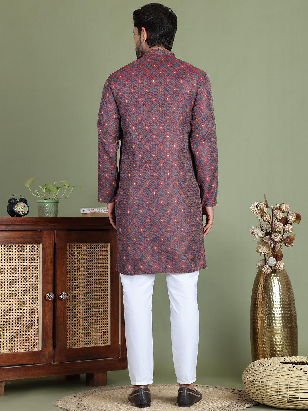 Maroon Woven Design Straight Kurta Pyjama Set ( JOKP 5153Maroon )