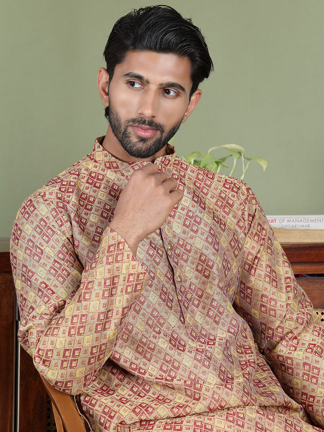 Yellow Woven Design Straight Kurta Pyjama Set ( JOKP 5153Yellow )