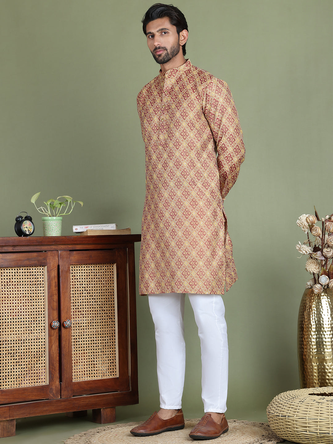 Yellow Woven Design Straight Kurta Pyjama Set ( JOKP 5153Yellow )