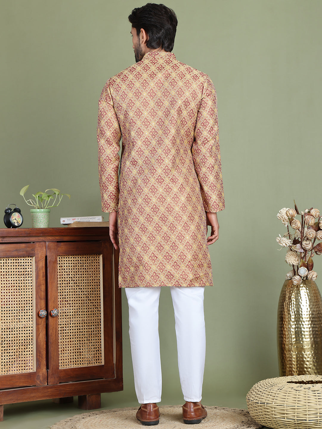 Yellow Woven Design Straight Kurta Pyjama Set ( JOKP 5153Yellow )