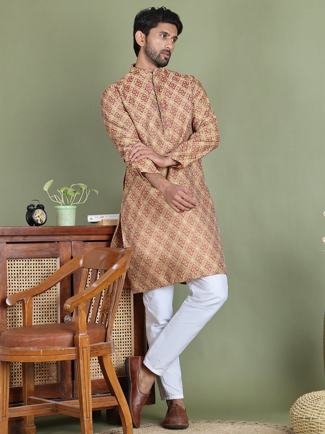 Yellow Woven Design Straight Kurta Pyjama Set ( JOKP 5153Yellow )