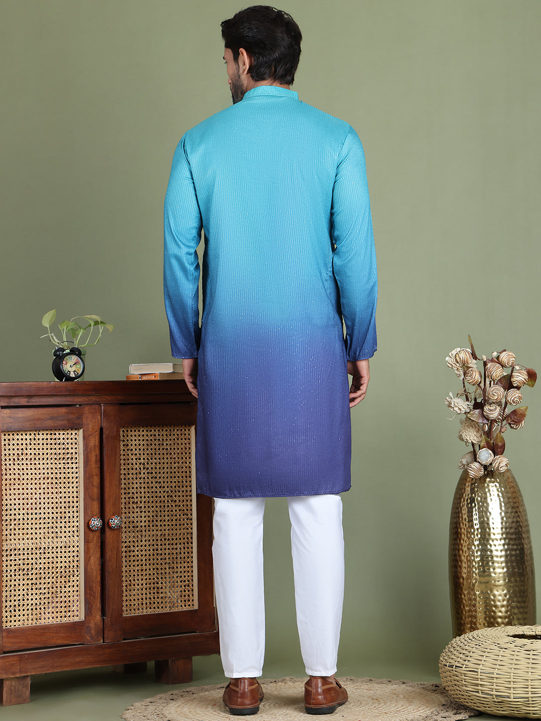 Sequins and Ombre Design Kurta Pyjama Set For Men ( JOKP 5154Blue )